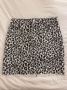 Women’s Black & White Leopard Print Denim Skirt